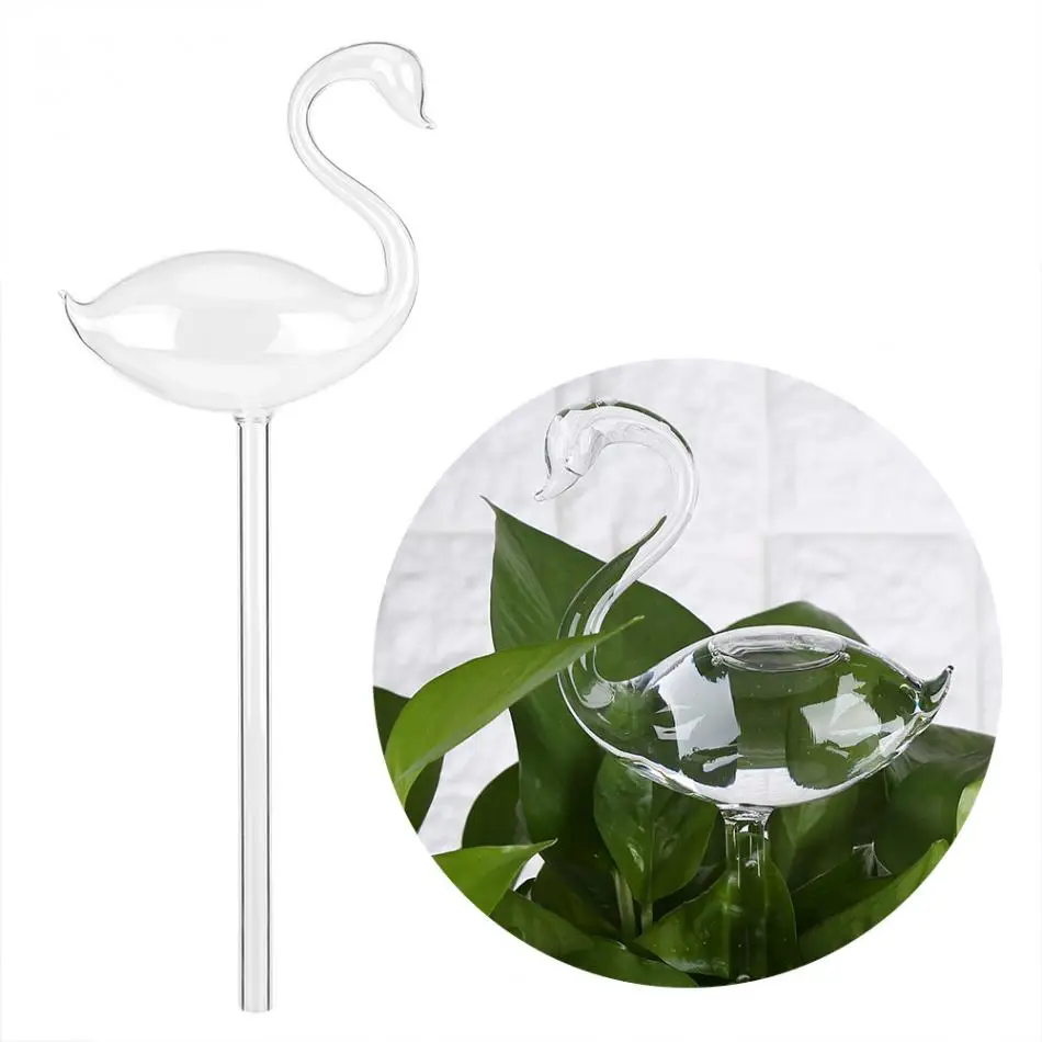 

Automatic Plants Flowers Self Watering System Devices Clear Glass Water Feeder Swan Shape