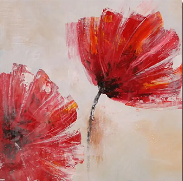 Palette Knife canvas abstract red flowers art Hand Painted Flower Oil