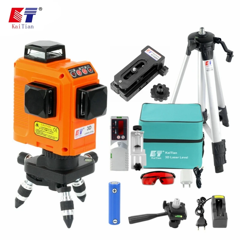 

KaiTian 12Lines 3D Laser Level Tripod & Receiver with 2500 mah Battery&Horizontal and Vertical Lines Work Separately Laser Lines