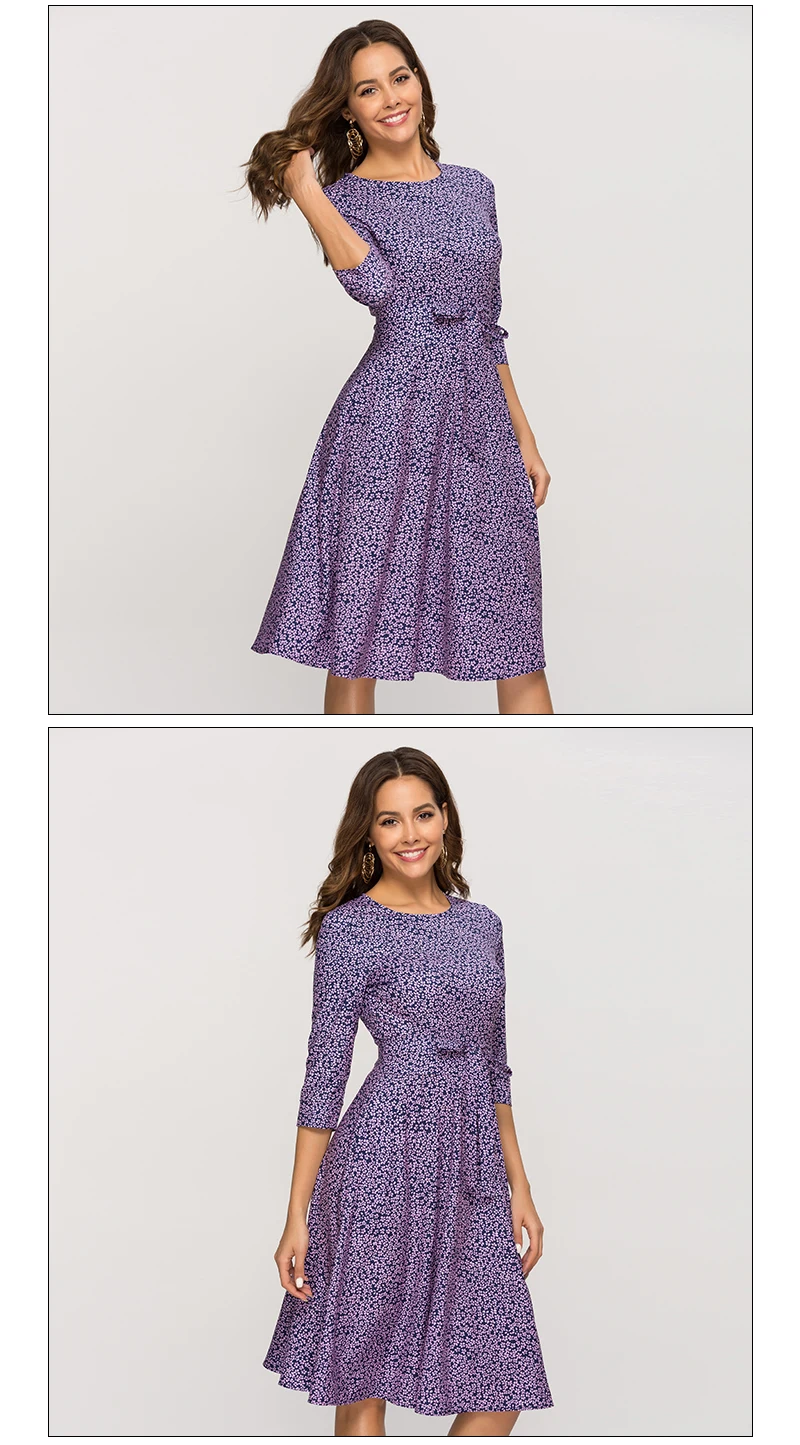Женское классическое платье с принтом S.FLAVOR, повседневное фиолетовое платье-трапеция с цветочным принтом и О-образным вырезом, короткое элегантное платье для весны и лета