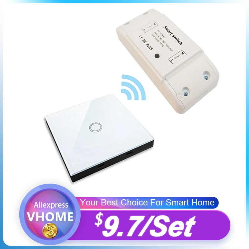 

VHome Smart Remote Control Touch Switch RF 433MHz Relay Receiver AC Power 90v-250v 5A Wireless LED Light Switch Transmitter