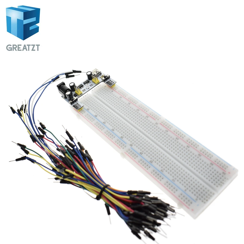 

Free shipping MB102 Breadboard Power Module+MB-102 830 Points Solderless Prototype Bread Board kit +65 Flexible Jumper Wires
