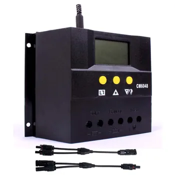 

LED 60A PWM Solar Panel Battery Regulator Charger Controller CM6048 + 1 Pair Y Type Solar Panel Male Female Cable