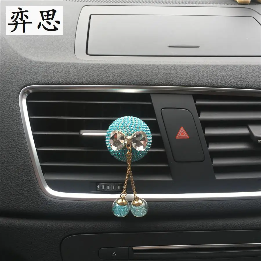 

Exquisite diamond ball bow tie car perfume Ladies car styling Seven colored diamond round decorative perfume car air freshener