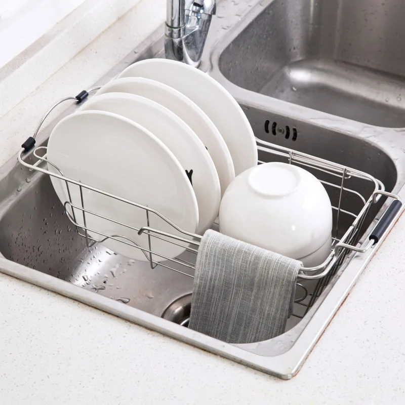  Stainless steel sink telescopic dish rack kitchen sink bowl shelf rack shelf drainboard LU4203 - 32868274130