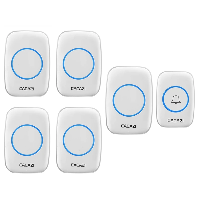 

CACAZI Home Wireless Doorbell Waterproof 1 Battery Button 5 Receivers 60 Chime 5 Volume EU Plug LED Light Cordless Call Bell