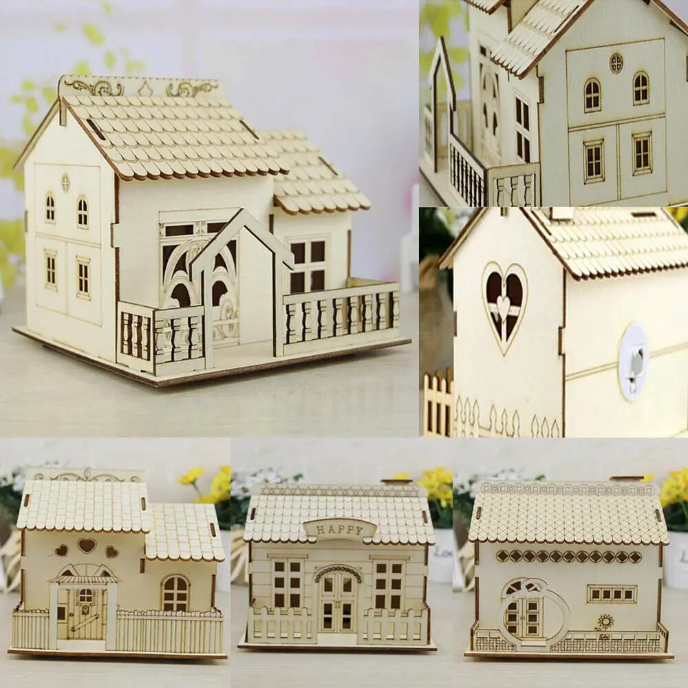 1 шт. Houten Villa Geld сберегающая монетная коробка Huis Bank met Nachtlampje voor Kinderen Speelgoed