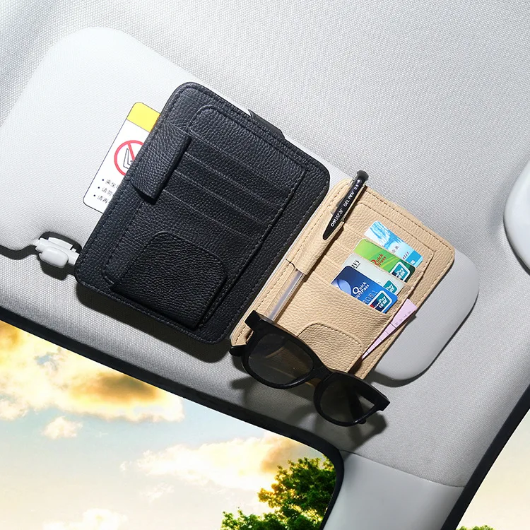 

2018 Car Sun Visor Sun Glasses Sunglasses Clip Credit Card Pen Holder Multifunctional Auto Storage Bag Business ID Fastener