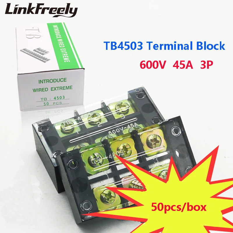 

TB4503 2pcs Dual Row Screw Terminal Block Strip 3P 45A /600V Electrical Wire Connector Terminal Fast Crimp TB 15A 25A Terminals