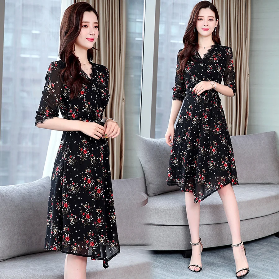 2019 Винтаж цветочный шифон Boho платья Новые летние 3XL плюс Размеры принт пляжный