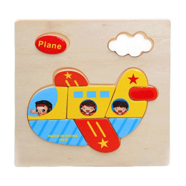 Wooden 3D Puzzle Jigsaw Toys For Children Cartoon Animal Vehicle 3D Wood Puzzles Intelligence Kids Baby Early Educational Toy - Цвет: WJ079-FEIJI