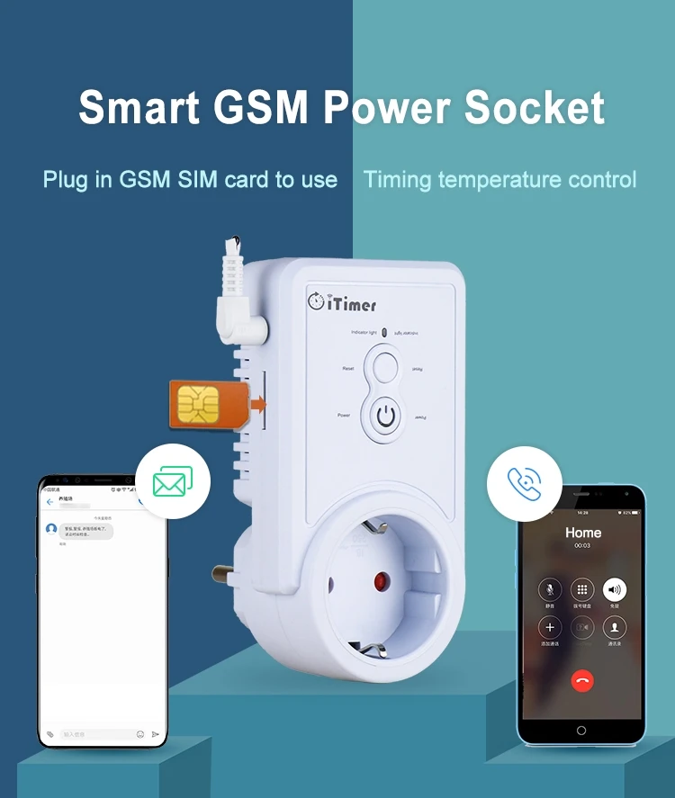 EU Plug GSM Smart Power Outlet Plug Socket English Russian SMS Remote Control Timing Switch Temperature Controller with Sensor