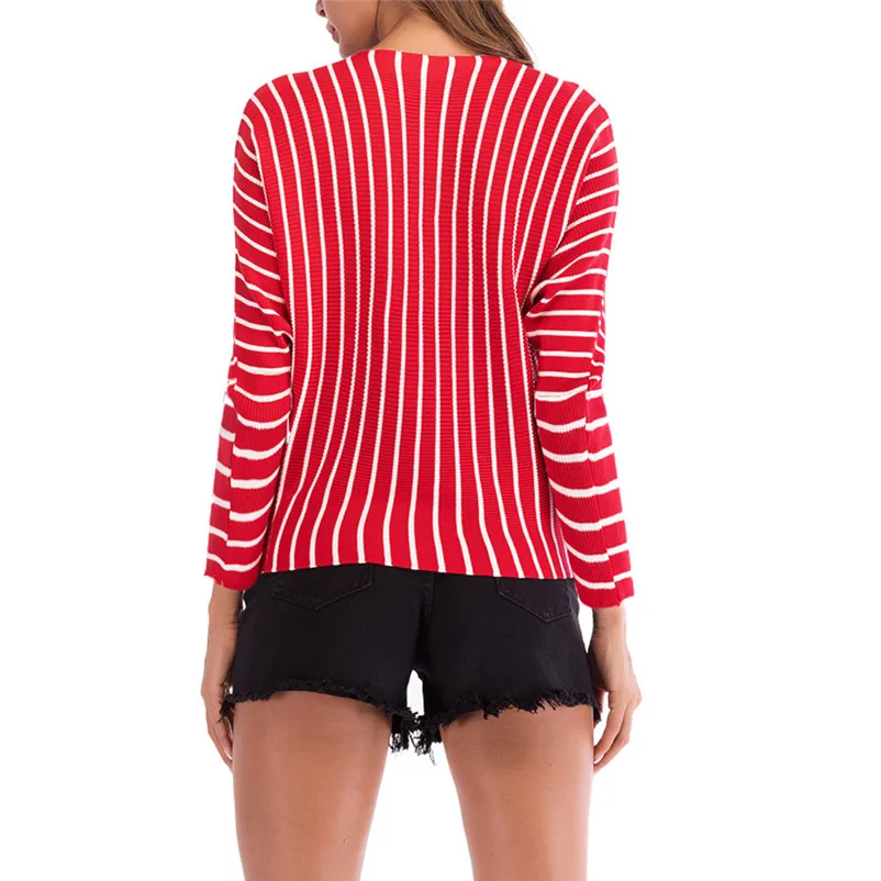 HOT sell sweaters fashion 2018 women Striped O Neck Long Sleeve Knitted Sweater Jumper Pullover Top Blouse Invierno O09#N (5)