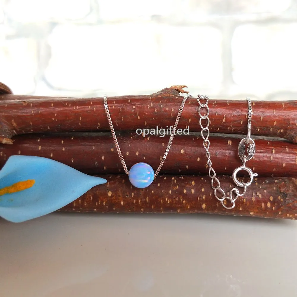 (1pc/lot)Tiny Beads Opal Necklace Synthetic 6mm Round Bead with 925 sterling silver OP26 Ball | Украшения и аксессуары