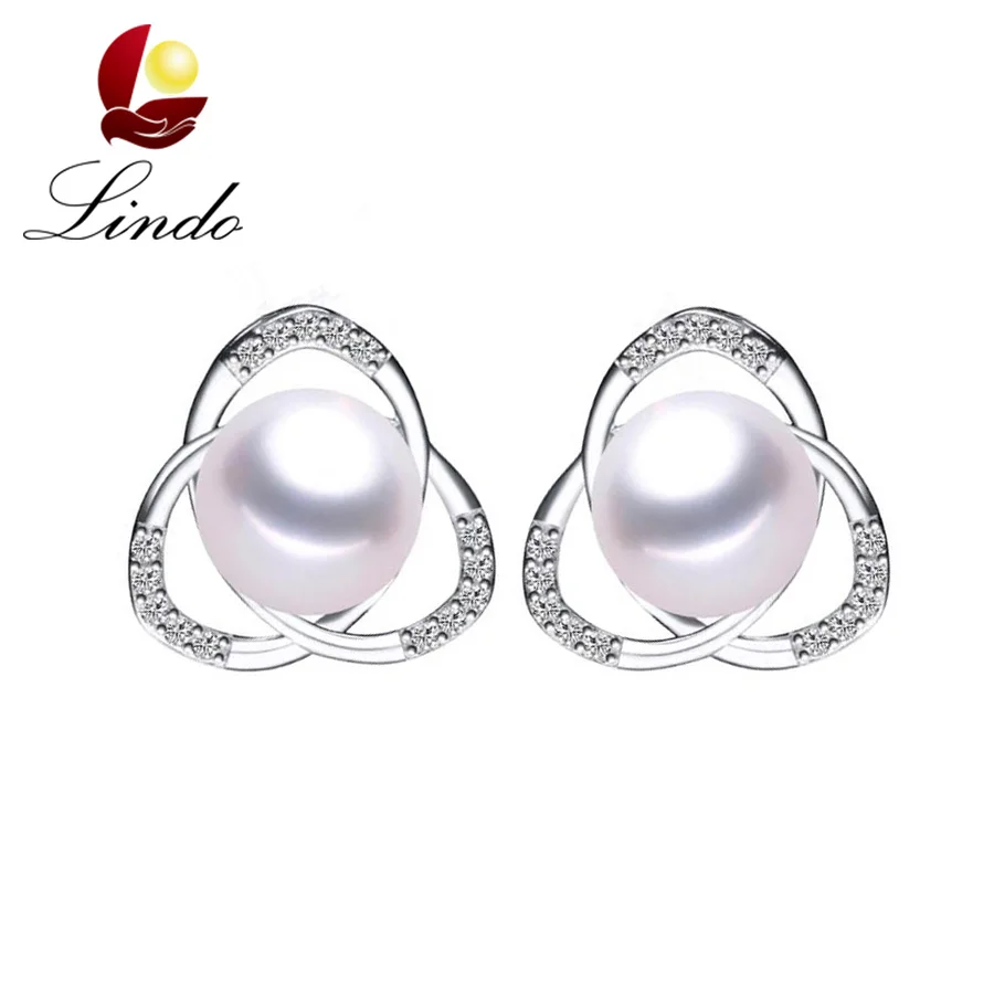 

High Luster 100% Natural Freshwater Pearl Stud Earrings For Women Fashion 925 Sterling Silver Jewelry Shiny Zircon Earrings