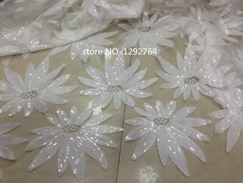 

Free Shipping for 5 Yards !! 2015 Newest Fashion French Lace with Sequins beautiful for Wedding dress TS1994