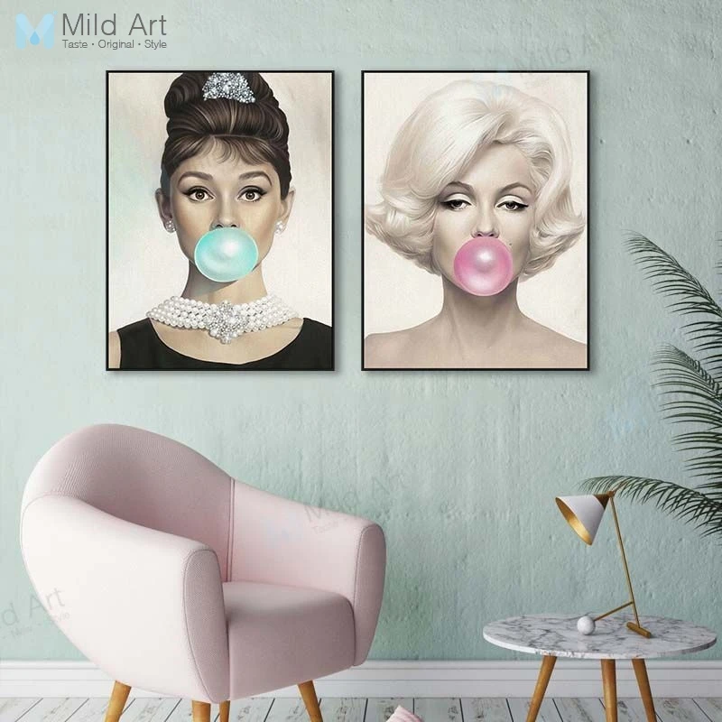 

Hipster Audrey Hepburn Marilyn Monroe Bubbles Poster Prints Nordic Living Room Wall Art Pictures Home Bar Decor Canvas Paintings