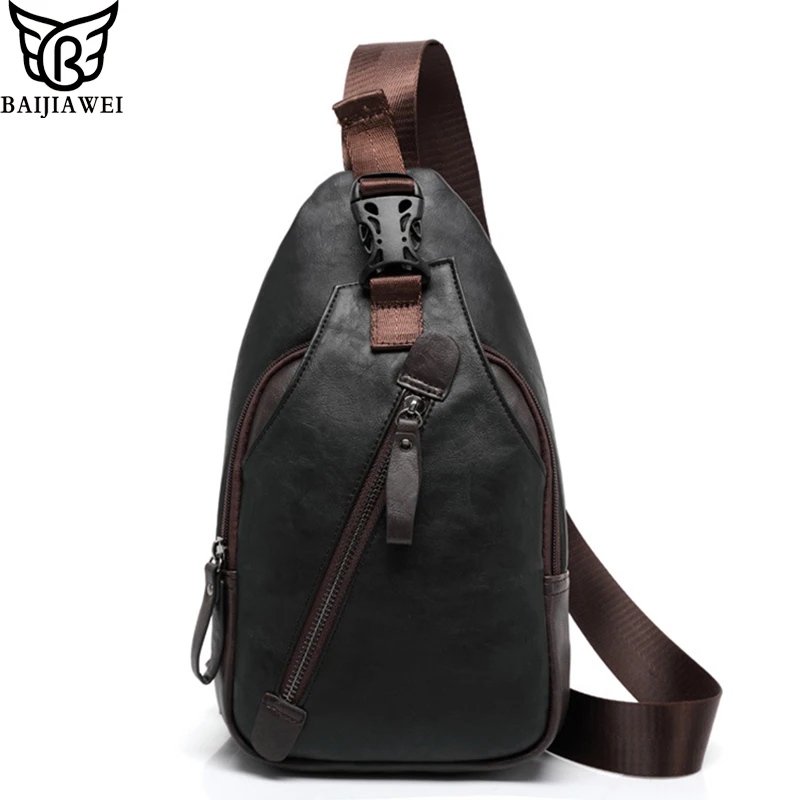 

BAIJIAWEI 2019 Men Leather Messenger Bag Water Proof Handbags Assurance Chest Bag Anti-theft Clasp Crossbody Bags Riding Bags