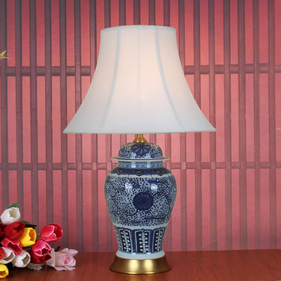 Vintage chinese bedroom living room wedding table lamp Jingdezhen porcelain ceramic table lamp art shade for table lamp (9)
