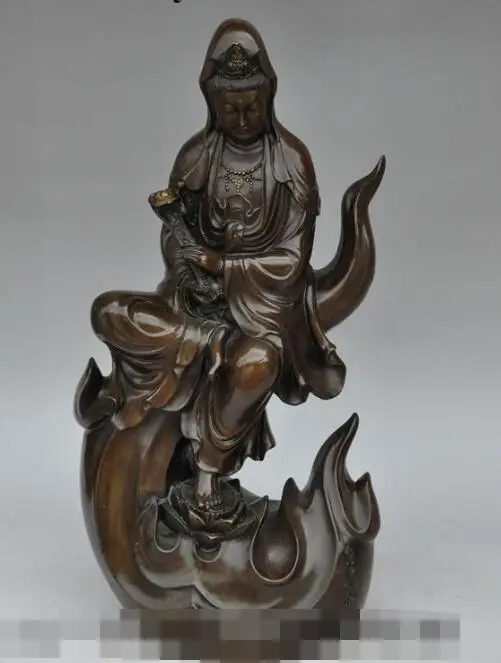 

S00388 18" china bronze wealth ruyi Fastdom Guanyin Kwan-Yin Bodhisattva Goddess statue (B0413)