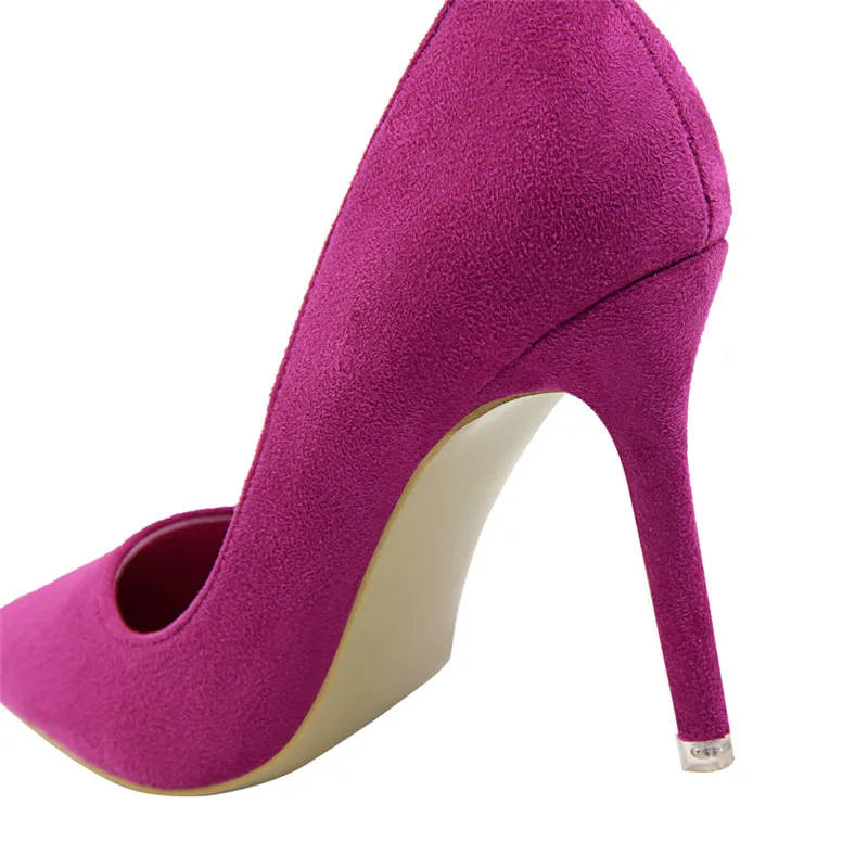 {D&Henlu}Women Shoe Purple Shoes Heel Woman Flock High Heels Women Pumps Ladies Office Shoes Pointed Toe Summer Heels