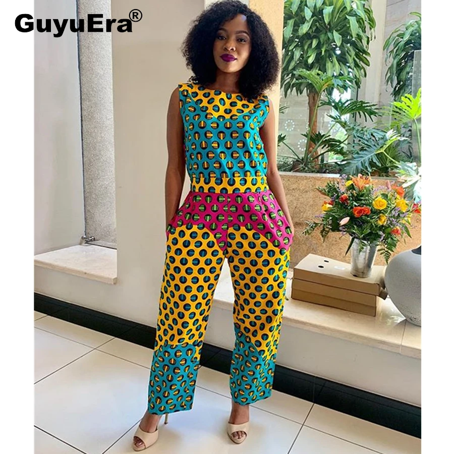 

GuyuEra African Ethnic Women's Fashion Casual Print Vest Jumpsuit Casual Fashion Wide Leg Pants