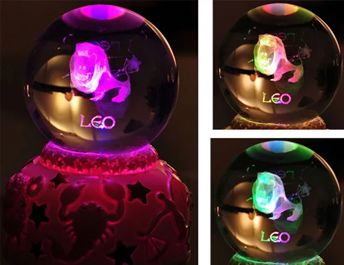 Креативная 12 Созвездие светящаяся музыкальная шкатулка в виде хрустального шара вращающаяся музыкальная шкатулка для мальчиков и девочек подарок на день рождения - Цвет: Leo