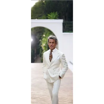 

2017 Latest Coat ivory Double Breasted Wedding Suits for Men Terno Slim Fit mens suit smoking Tuxedo 2 Piece Blazer Masculino