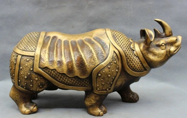 

bi002305 18" Chinese Bronze Animals Strong Bull Ox Rhino Rhinoceros Horn Statue Sculpture