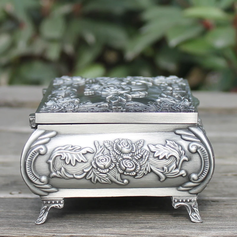 Оловянная металлическая шкатулка для ювелирных изделий, Изящный цветочный узор, украшение для дома, безделушка