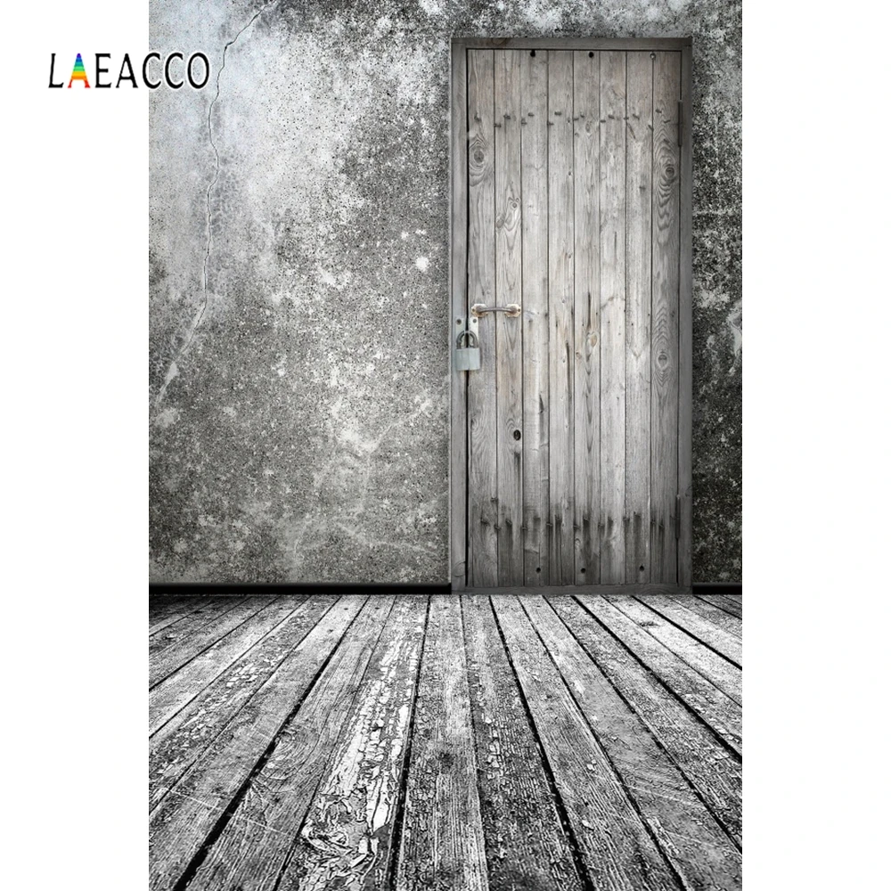 

Laeacco Cement Wall Wooden Floor Old Door Portrait Photographic Backgrounds Customized Photography Backdrops For Photo Studio