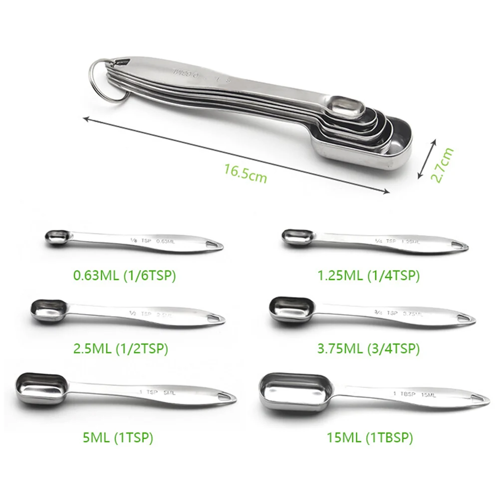 6 шт./компл. 0,63/1,25/2,5/3,75/5/15 мл Нержавеющая сталь набор измерительных ложек Кухня Пособия по кулинарии совок для выпечки Кофе Чай сахар специи