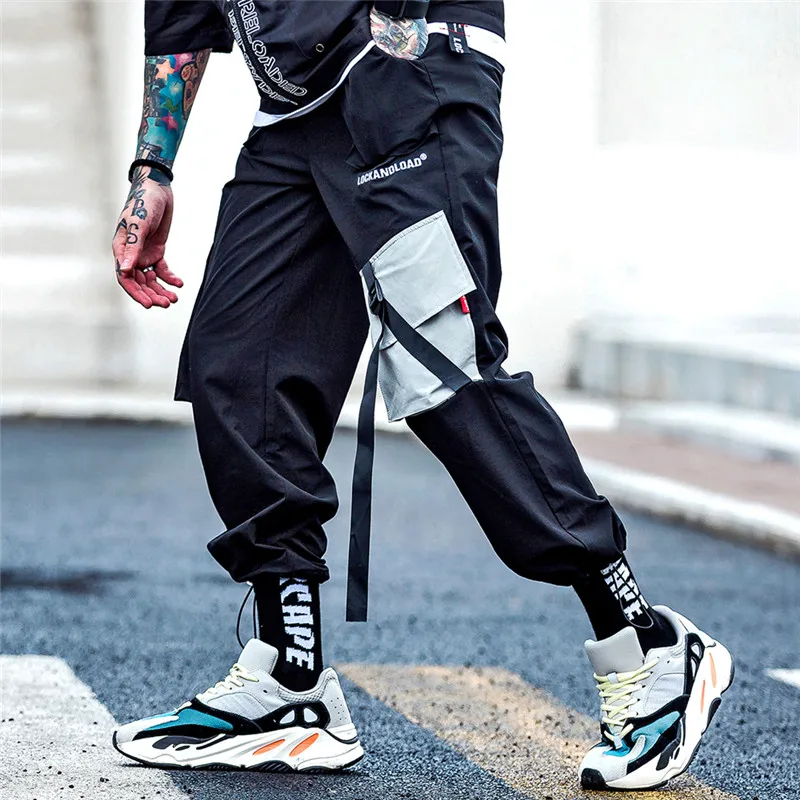 Штаны карго с карманами мужские лоскутные уличные хип-хоп брюки шаровары, штаны для бега брюки с эластичной талией повседневные тактические Спортивные штаны
