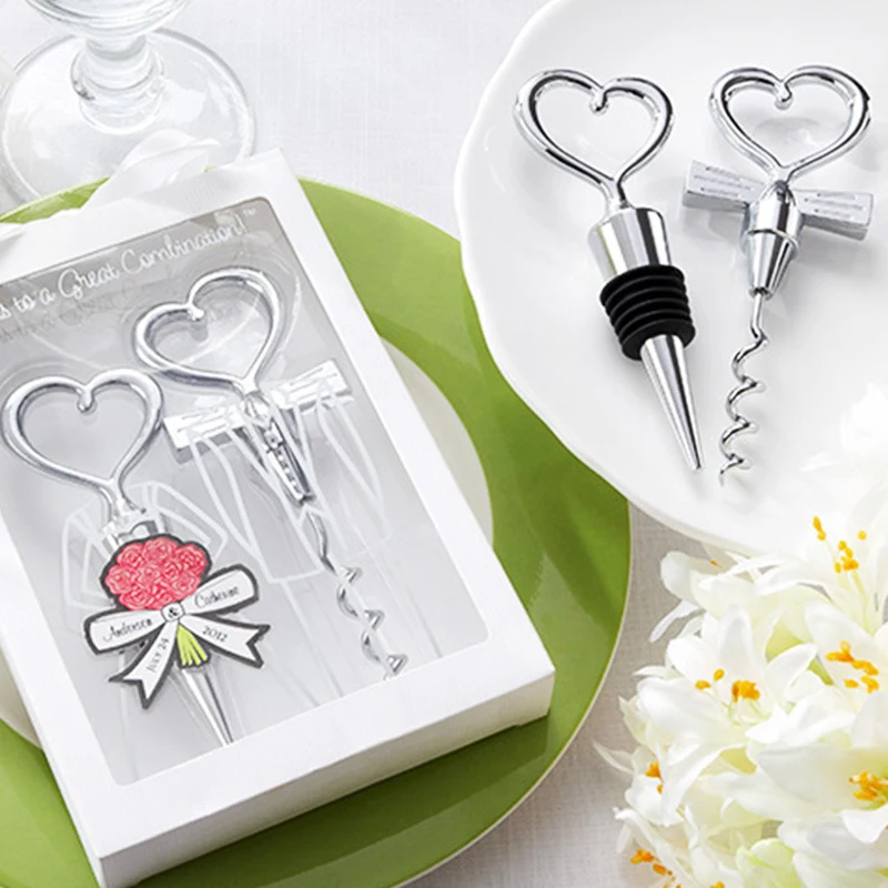 

10pairs/lot Wedding Souvenir Couple Bottle Opener Heart Shape Party Small Gift With Box For Wedding Decorations Accessories