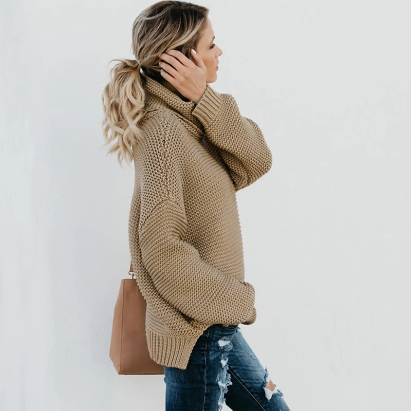 

Droppshiping Women Winter Autumn Turtle Neck Baggy Sweater Knitted Oversized Jumper Tops dg88