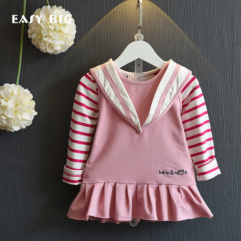 

EASY BIG 2017 Spring Autumn Girls Children's Sets Cottons Girls Cute Navy Skirts+T-Shirts Kids Top Clothes Sets CC0052