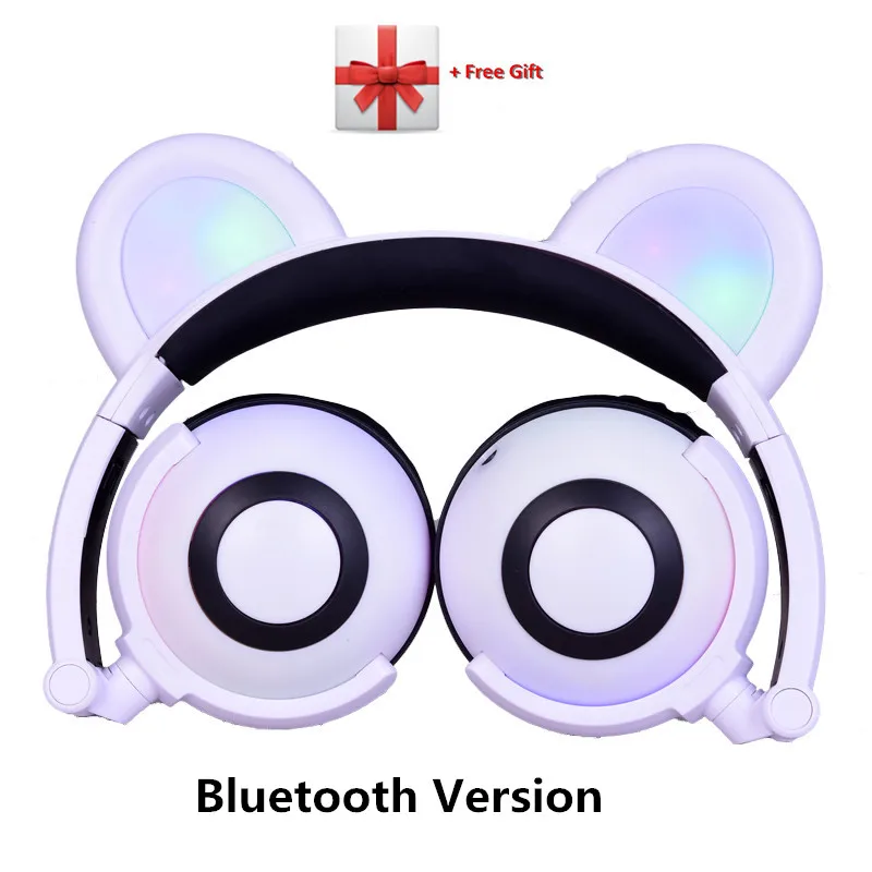 Новые Bluetooth наушники складной мигающий светящийся Медведь наушники светодиодный свет гарнитура Поддержка TF карта для ПК ноутбук мобильный - Цвет: Bluetooth white