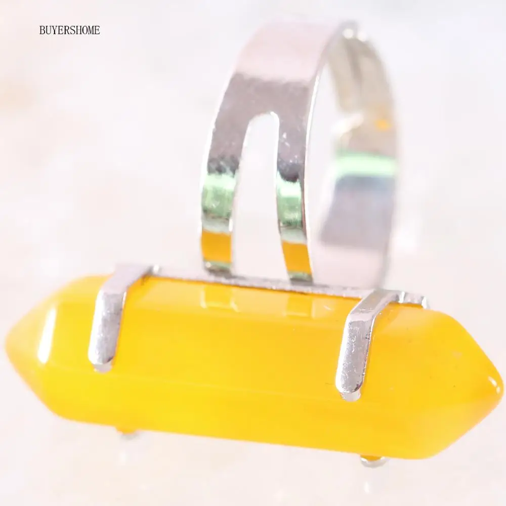 

Silver Adjustable Gift Ring Girls Party Hexagonal Bead Natural Yellow Jad Stone Round Circle Valentines Gift 1PC Z071