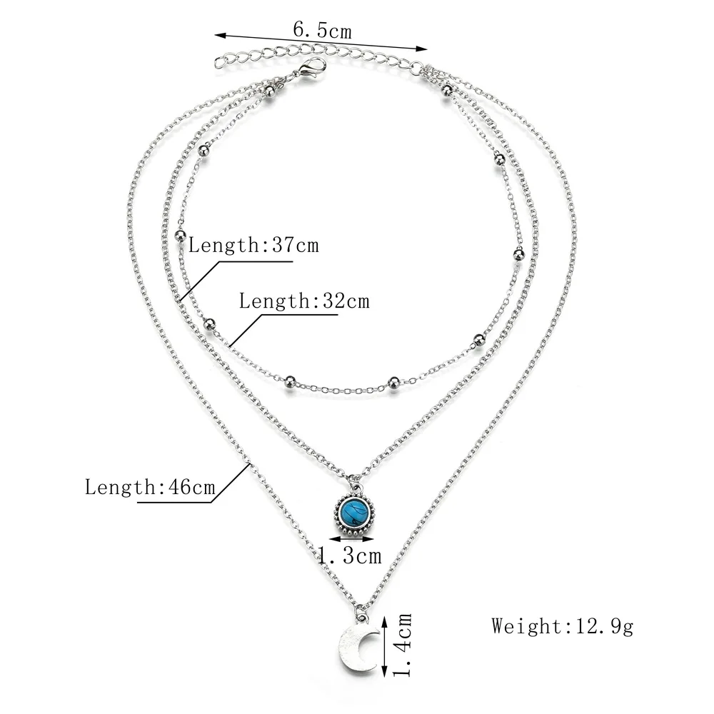 2019european And American Fashion Popular Three-layer Necklace Female Evil Eye Jewelry Turquoises Stone Classic Moon New - Image 5