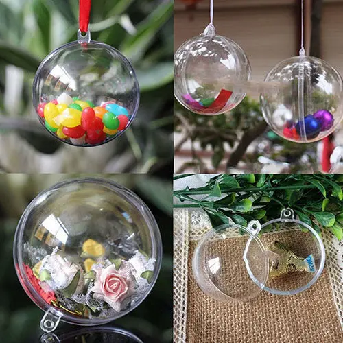 

10pcs/lot Clear Fillable Candy Box Christmas Bauble Xmas Tree Ball Ornament Gift Present Boxes Can Open Box For Home Decor