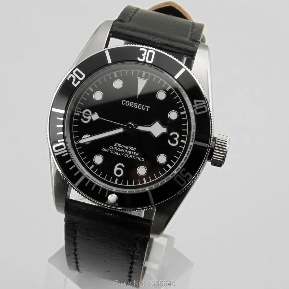 

Corgeut 41mm Black Bezel steel case Sapphire Automatic AUTOMATIC Movement Mens Watches