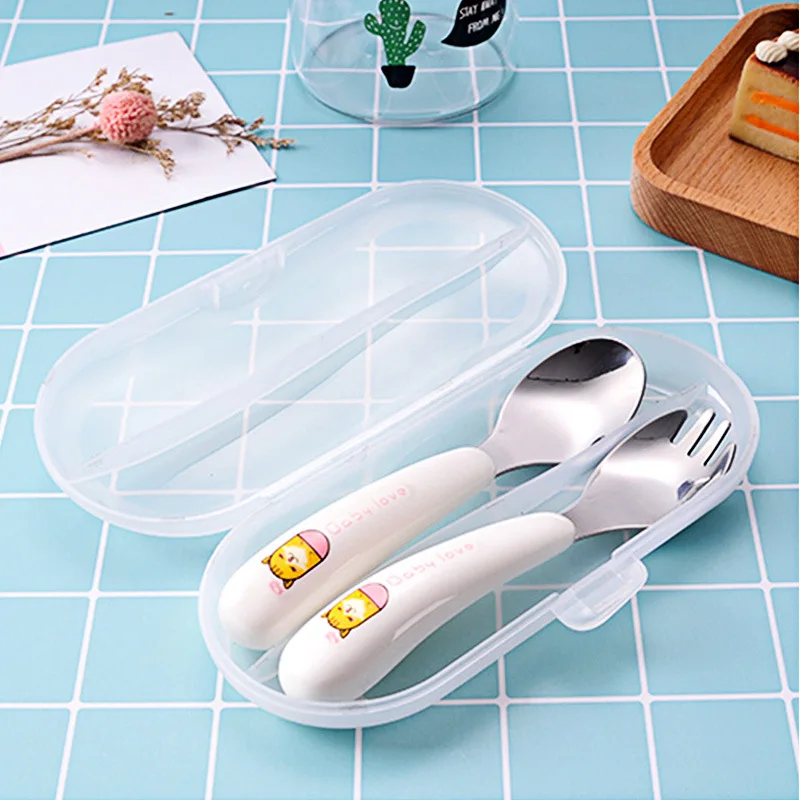 

304 children's tableware stainless steel spoon fork set prince dog princess cat stereo stainless steel fork portable boxed suit