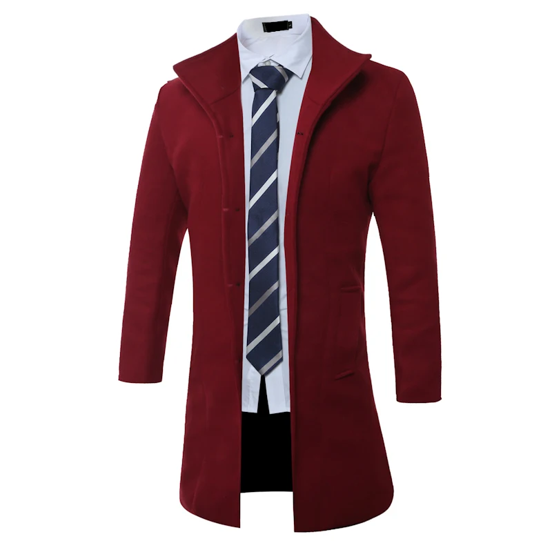 2018 Brand Clothing Mens fashion Pure color Wool & Blends Autumn Winter Cashmere Men's Coat Trench Jacket Wool Coat Overcoat