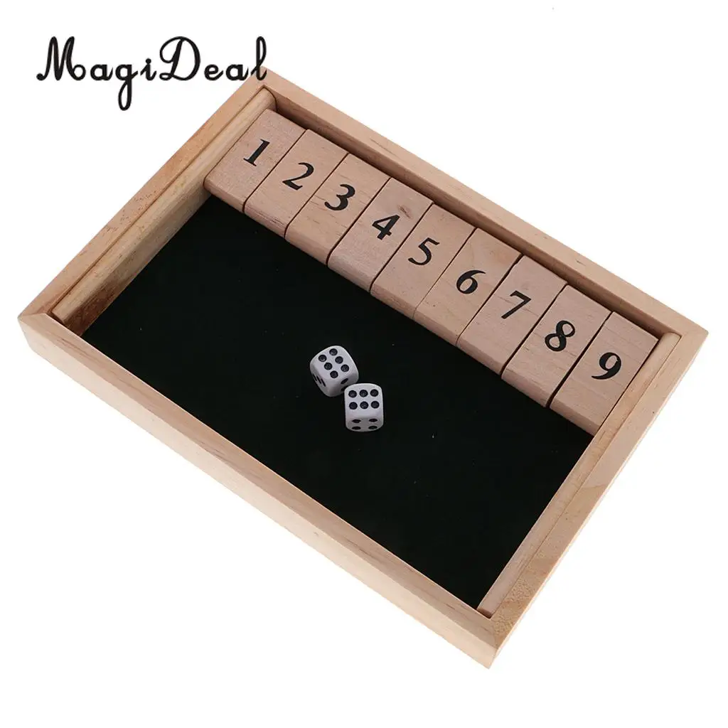 MagiDeal Wooden Number Drinking Game Board Game Shut The Box Set With Dices Bar Cafe Family Party Wine Indoor Home Entertainment