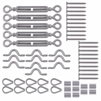 

5 Group 316 Stainless Steel Duty Heavy Cable Railing Kits For Wood Posts, DIY Balustrade Kit with Jaw Swage Fork Turnbuckle