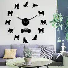 Настенные часы с изображением собак американской акиты, настенные наклейки с изображением щенков американской акиты, бескаркасные DIY большие настенные часы, декор для комнаты, подарок для любимой собаки