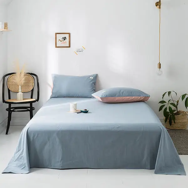 

High Quality Soft Flat Sheet Solid Color Bed Sheet 100% Cotton Pillowcases Queen King Full Twin Size Kids Bedsheet for Dormitory