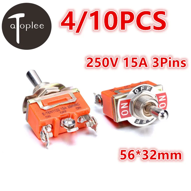 

4/10PCS Mini KN1122 AC DC250V 15A 3 Pins Touch Toggle Switch ON-OFF-ON 56*32mm For Electrical Equipments Panels Switch Tools