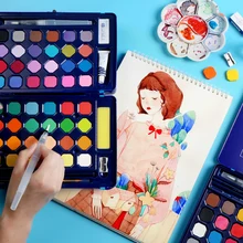 Однотонные акварельные краски в наборе для начинающих студентов с портативным акварельным инструментом гуашь в наборе жестяная коробка художественные принадлежности