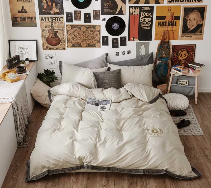 

New pure 100% cotton Embroidery Bedding Sets Bedclothes Duvet Cover Bed Linen Jacquard Queen King flat/fitted sheet white